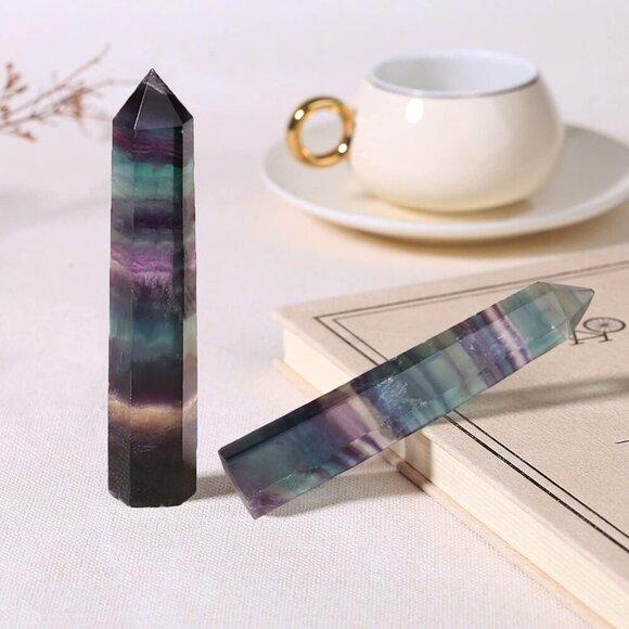 3.7-4" Fluorite Crystal Wand Healing Crystals Tower Gemstones Hexagonal Pointed - Picture 4 of 6